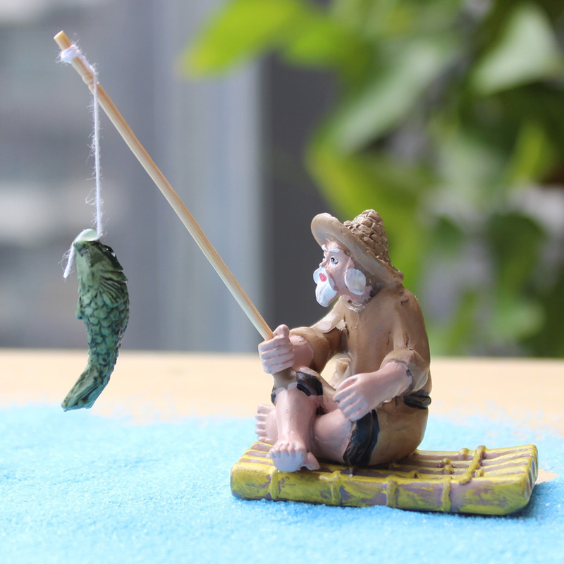 Bonsai Garden Ideas - Fishing Old Man Resin Figure Statue